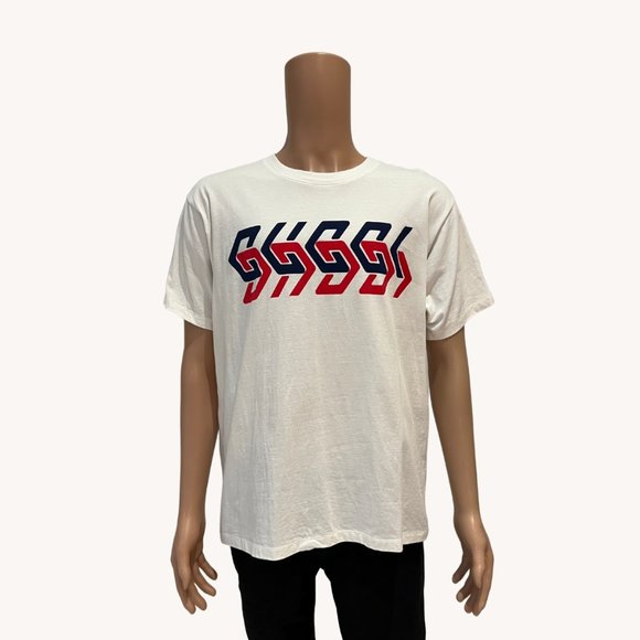 COTTON JERSEY T-SHIRT WITH GUCCI MIRROR PRINT - Picture 1 of 10